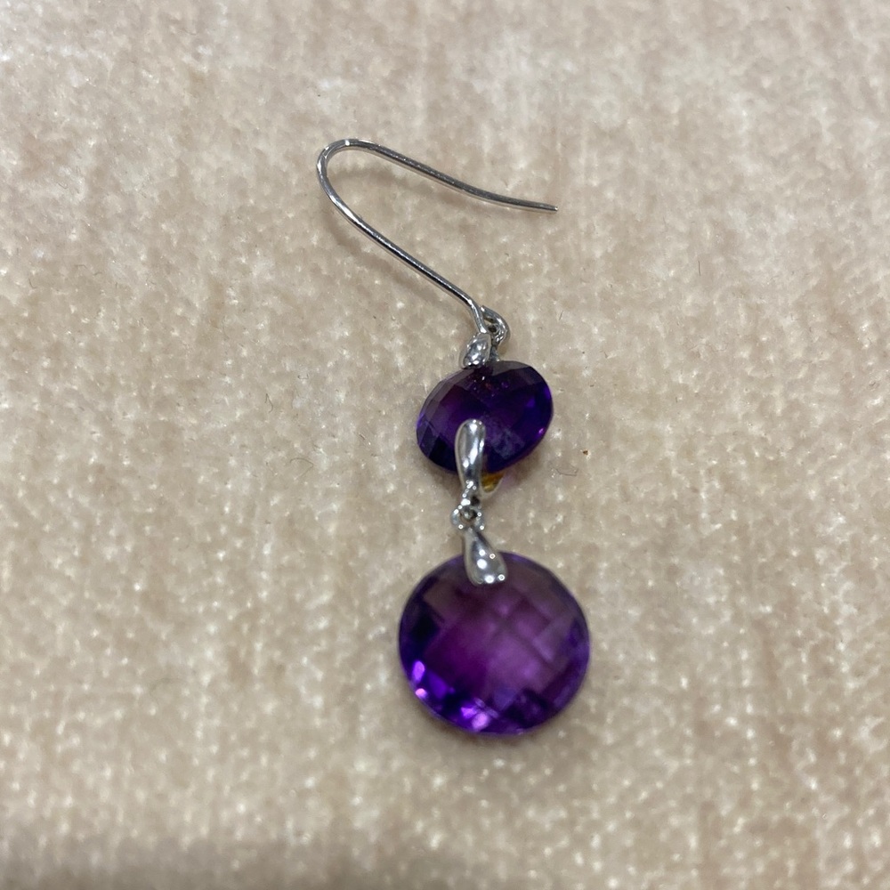 14k White Gold Earring Purple Amethyst Dangle Earring Real Stone Earring